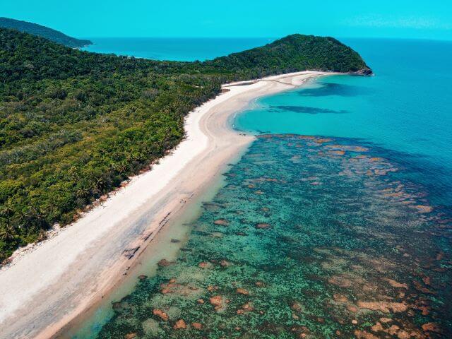 coral reef along a strip of beach