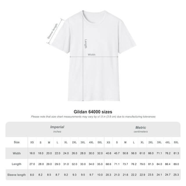 size chart for adult tee