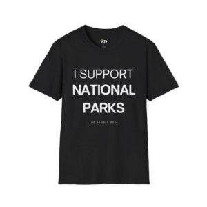 black tee with words I support national parks