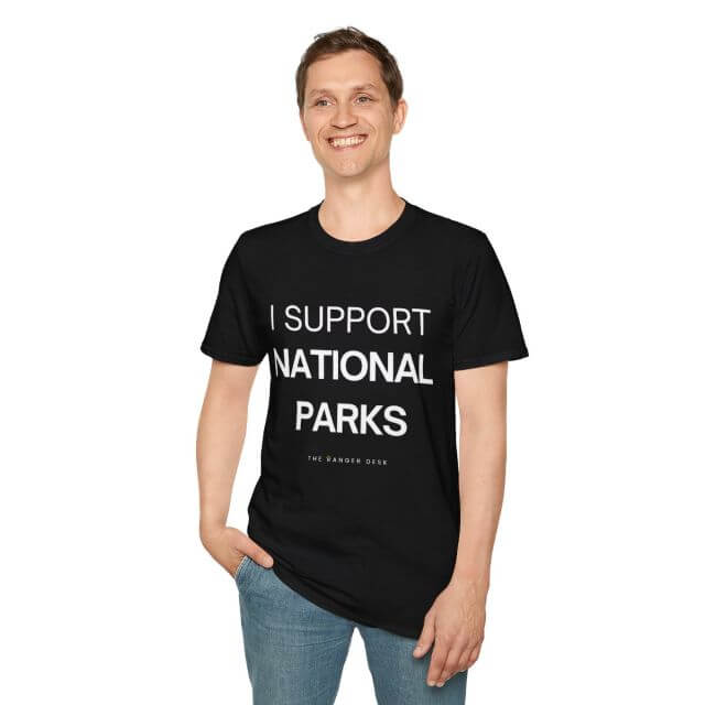 Person wearing black I support national parks tee